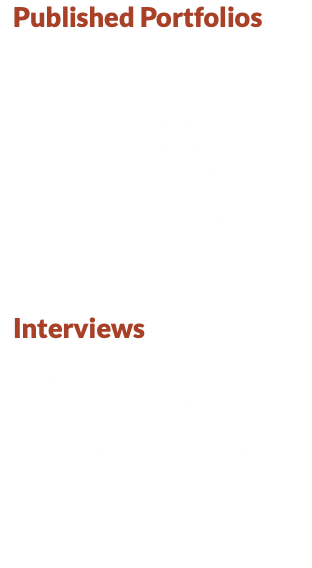 Published Portfolios LensWork, April 2023 All About Photo Magazine, February 2021 Shadow and Light Magazine, May/June,   2018, Featured Photographer Black and White Magazine, June 2018 Seeing in Sixes, September 2017 Black and White Magazine, August 2016 LensWork, March/April 2014 LensWork, May/June 2010 Interviews • March 2014 An of Barry Guthertz by  Brooks Jensen, Editor/Publisher of LensWork Magazine seen in March/April 2014. 